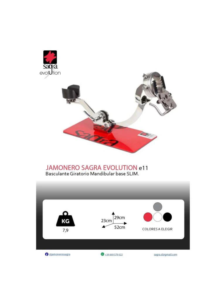 Ficha técnica de jamonero giratorio mandibular basculante Sagra Evolution E11-color rojo
