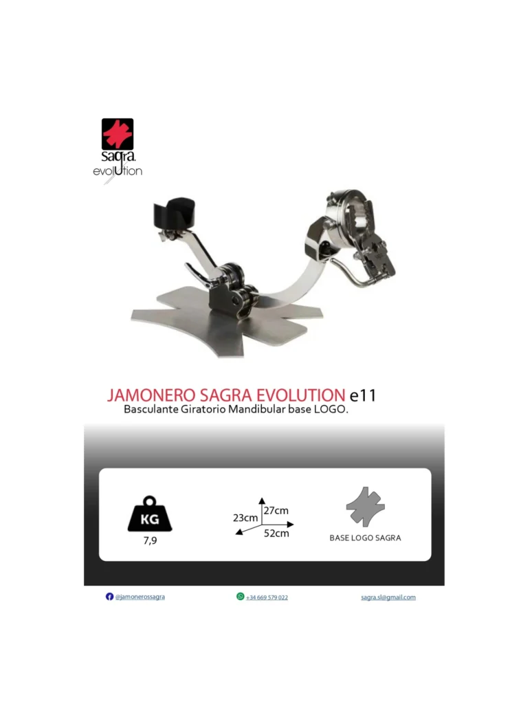 Ficha técnica de jamonero giratorio mandibular basculante Sagra Evolution E11-sin base